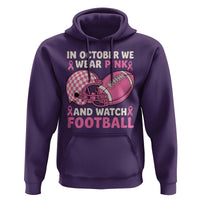 In October We Wear Pink Football Breast Cancer Awareness Hoodie Pink Ribbon Checkered Game Day - Wonder Print Shop