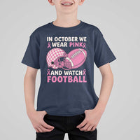 In October We Wear Pink Football Breast Cancer Awareness T Shirt For Kid Pink Ribbon Checkered Game Day - Wonder Print Shop