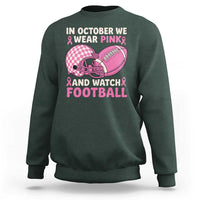 In October We Wear Pink Football Breast Cancer Awareness Sweatshirt Pink Ribbon Checkered Game Day - Wonder Print Shop