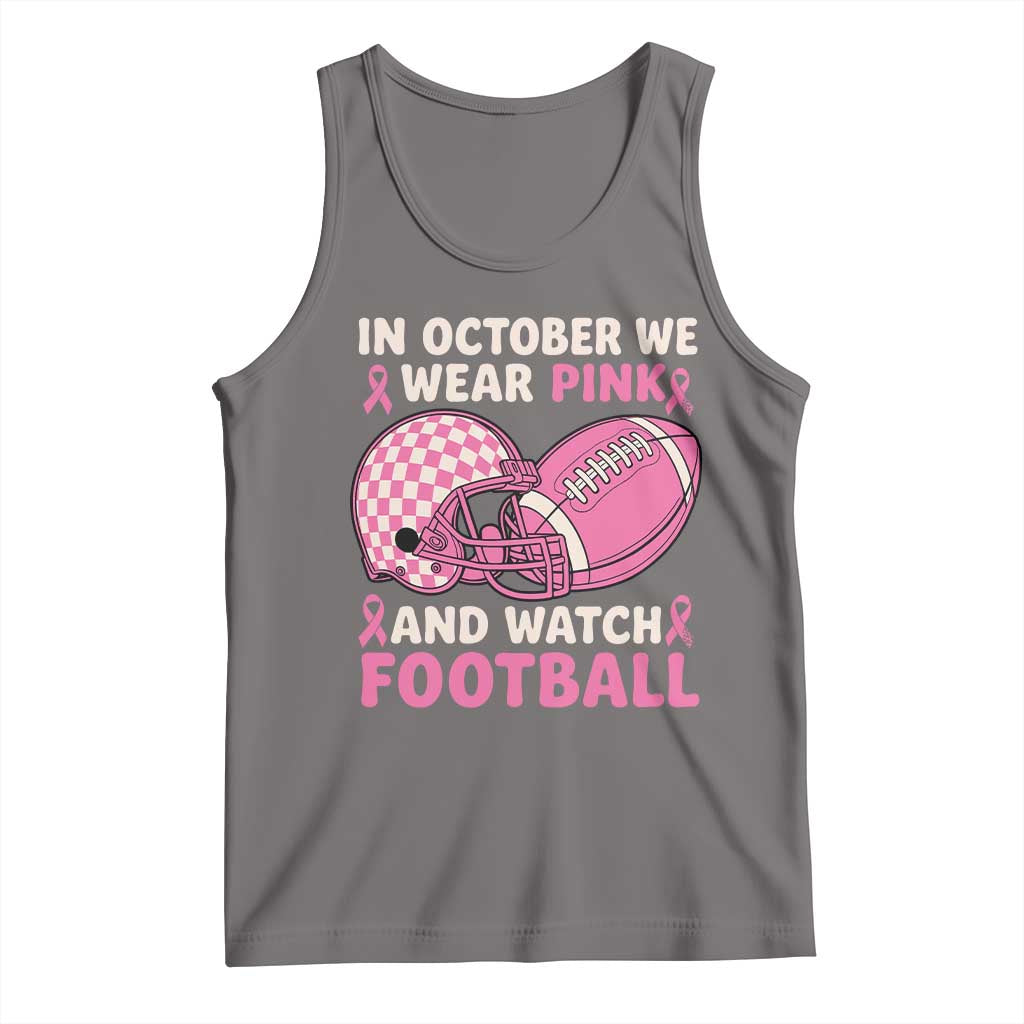 In October We Wear Pink Football Breast Cancer Awareness Tank Top Pink Ribbon Checkered Game Day - Wonder Print Shop