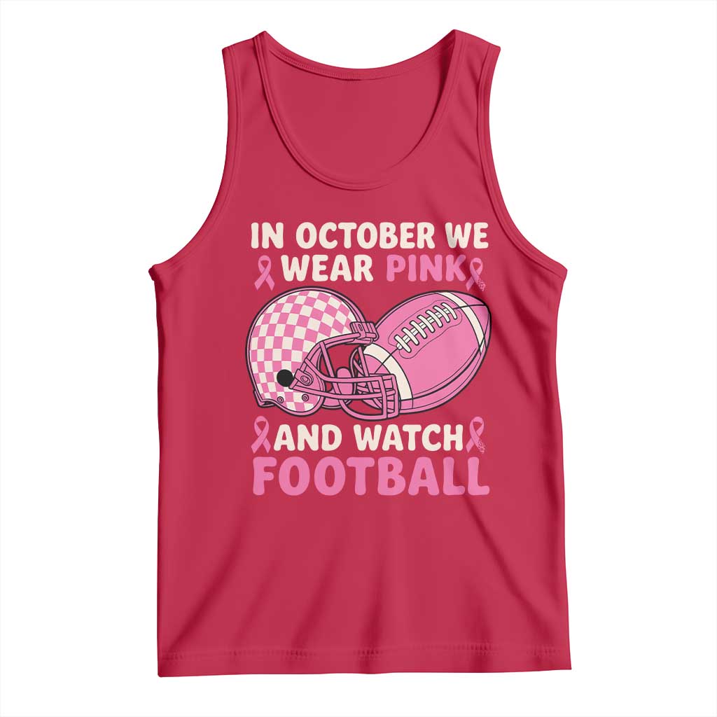 In October We Wear Pink Football Breast Cancer Awareness Tank Top Pink Ribbon Checkered Game Day - Wonder Print Shop