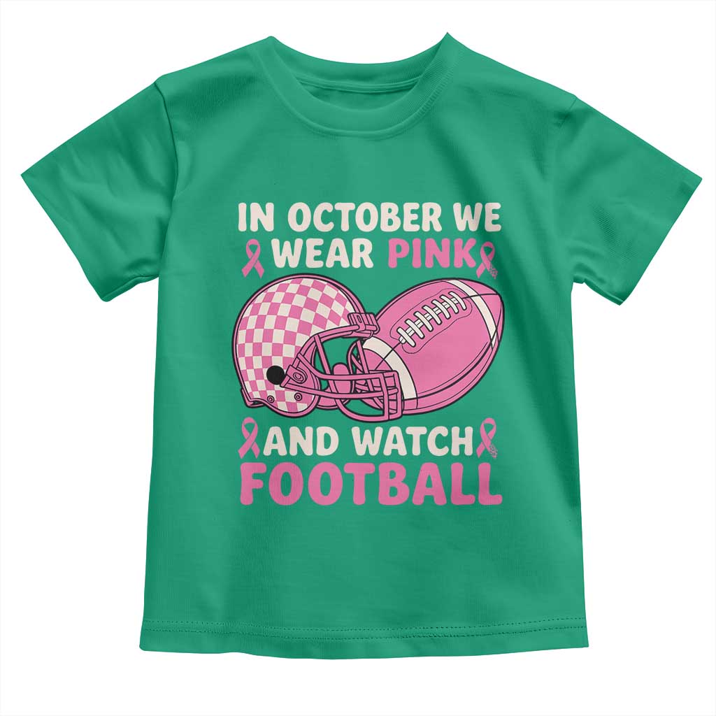 In October We Wear Pink Football Breast Cancer Awareness Toddler T Shirt Pink Ribbon Checkered Game Day - Wonder Print Shop