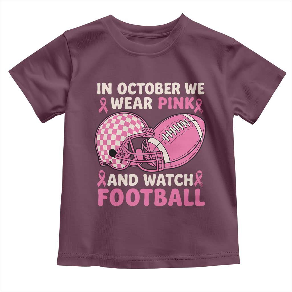In October We Wear Pink Football Breast Cancer Awareness Toddler T Shirt Pink Ribbon Checkered Game Day - Wonder Print Shop