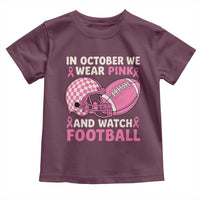 In October We Wear Pink Football Breast Cancer Awareness Toddler T Shirt Pink Ribbon Checkered Game Day - Wonder Print Shop
