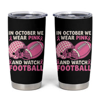 In October We Wear Pink Football Breast Cancer Awareness Tumbler Cup Pink Ribbon Checkered Game Day - Wonder Print Shop