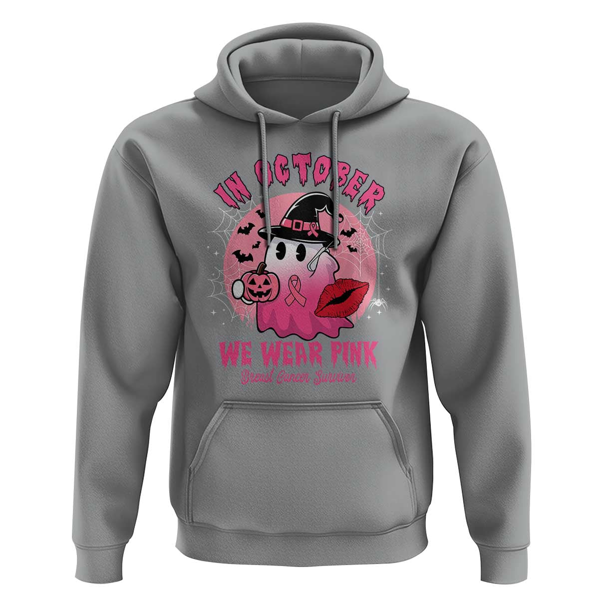 Breast Cancer Awareness Hoodie I'm A Survivor In October We Wear Pink Ghost Halloween Pink Ribbon Pumpkin