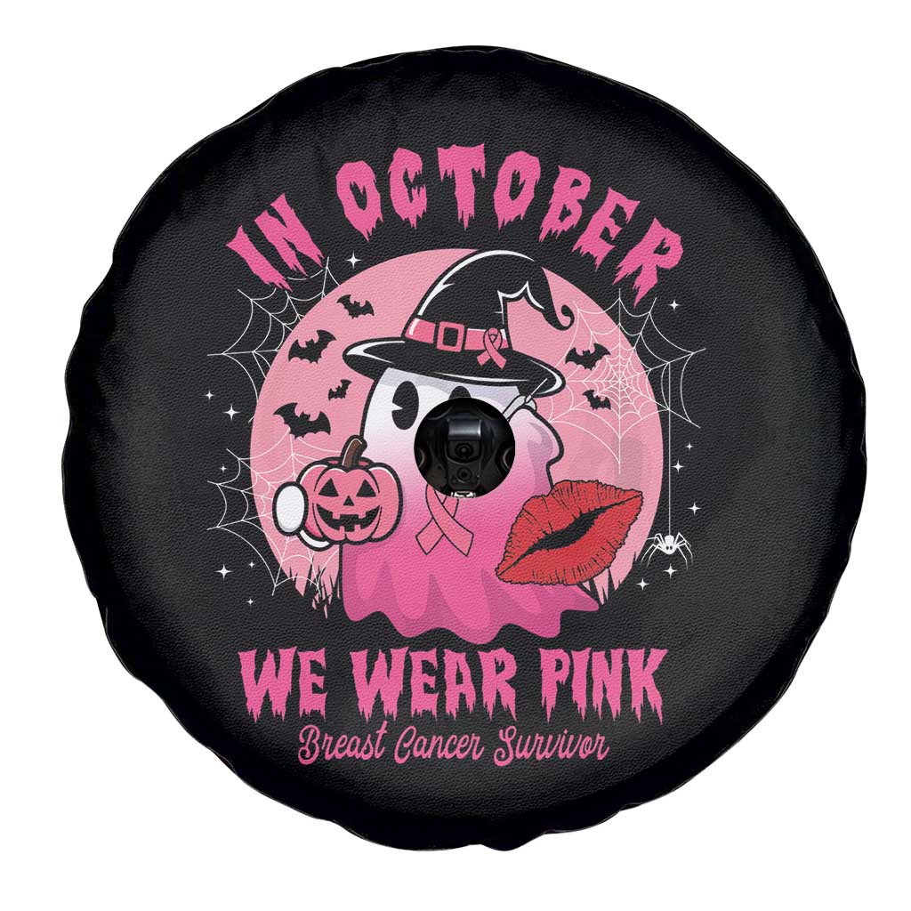 Breast Cancer Awareness Spare Tire Cover I'm A Survivor In October We Wear Pink Ghost Halloween Pink Ribbon Pumpkin