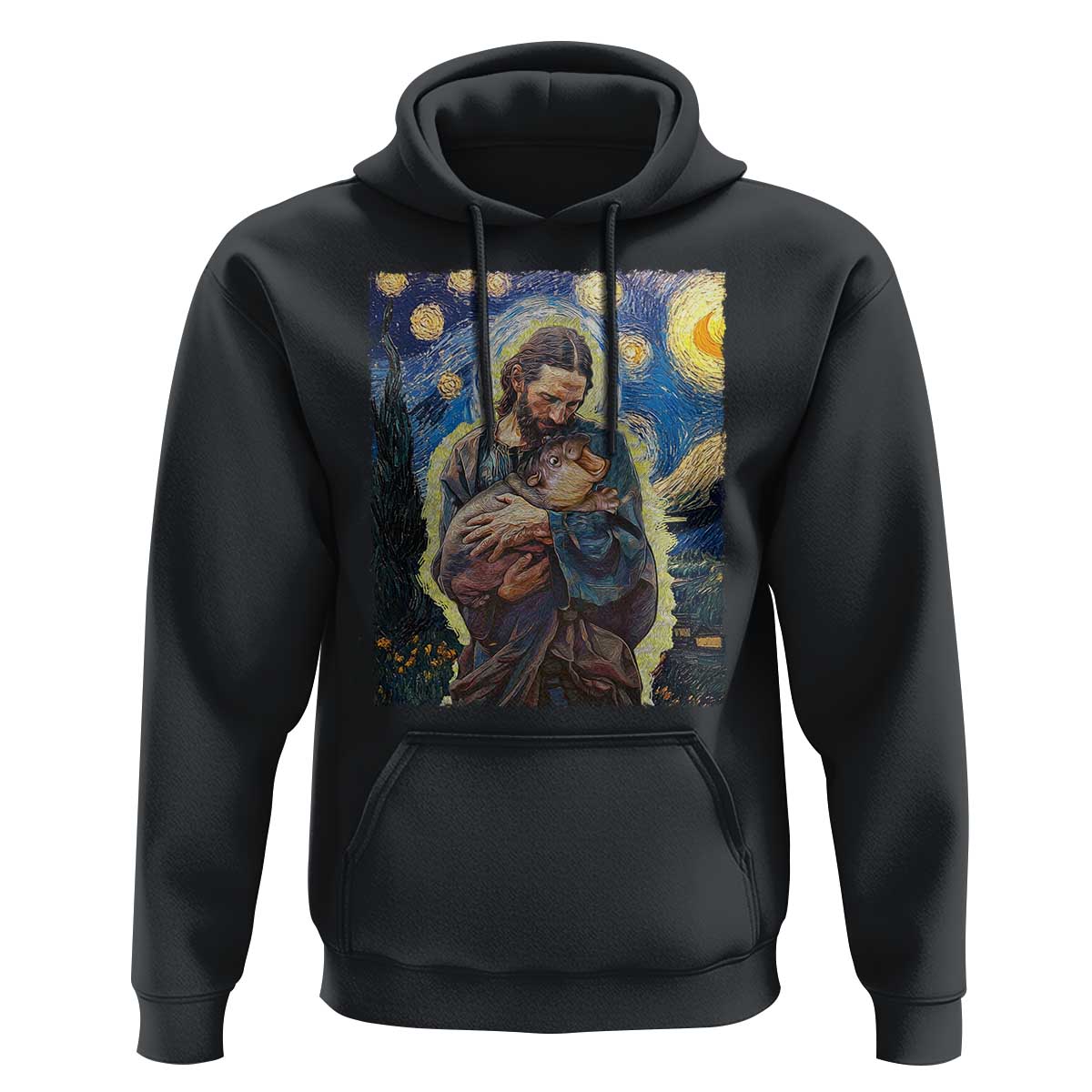 Funny Moo-Deng Baby Pygmy Hippo Hoodie Cute Zoo For Family Jesus Loves Moo Deng Van Gogh Starry Night
