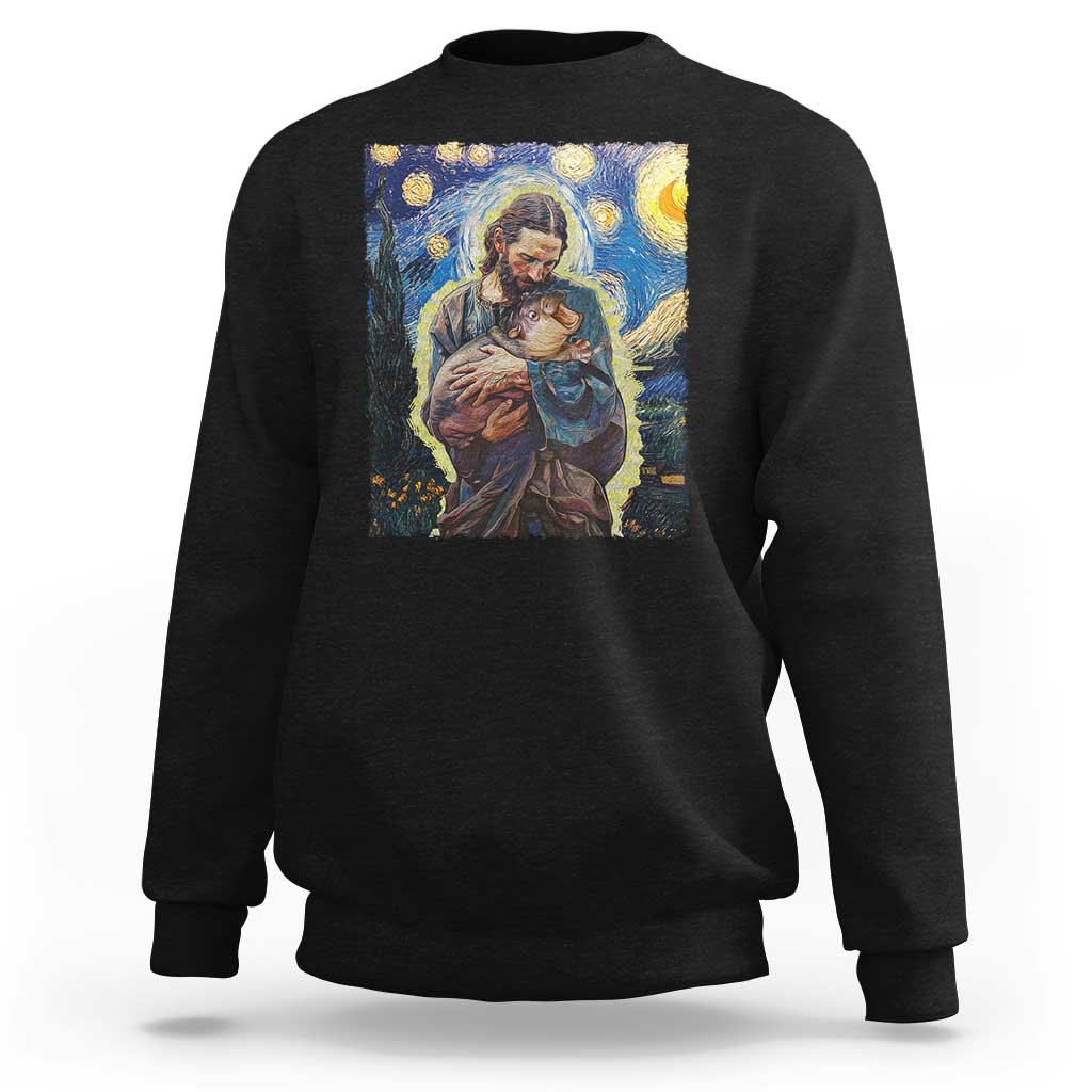 Funny Moo-Deng Baby Pygmy Hippo Sweatshirt Cute Zoo For Family Jesus Loves Moo Deng Van Gogh Starry Night - Wonder Print Shop