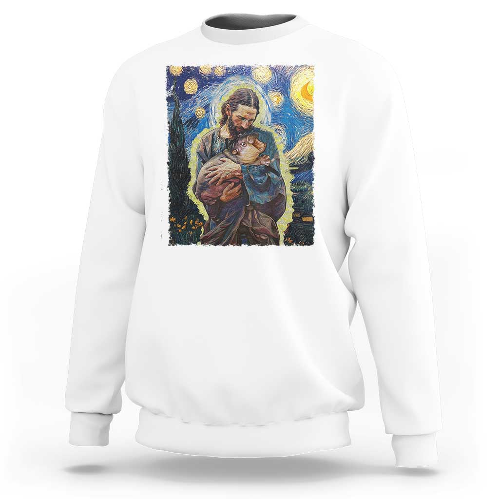 Funny Moo-Deng Baby Pygmy Hippo Sweatshirt Cute Zoo For Family Jesus Loves Moo Deng Van Gogh Starry Night - Wonder Print Shop