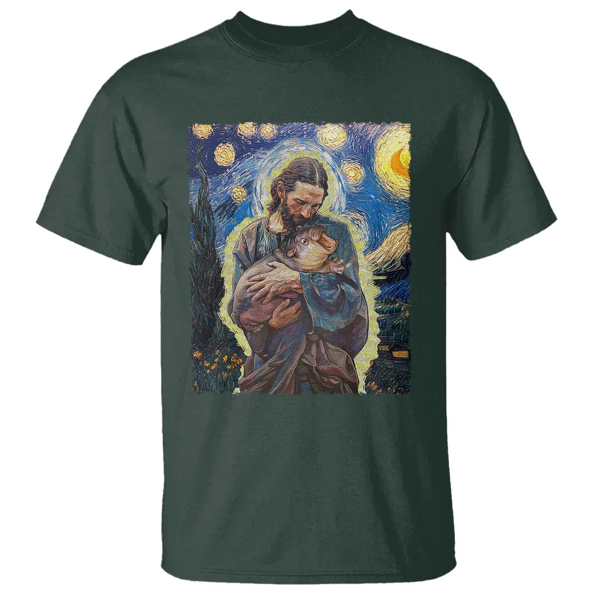 Funny Moo-Deng Baby Pygmy Hippo T Shirt Cute Zoo For Family Jesus Loves Moo Deng Van Gogh Starry Night - Wonder Print Shop