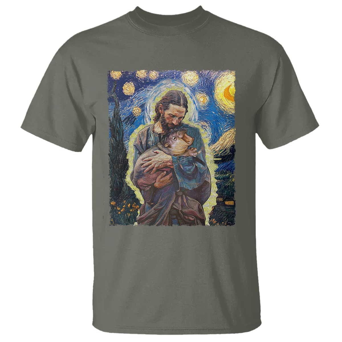 Funny Moo-Deng Baby Pygmy Hippo T Shirt Cute Zoo For Family Jesus Loves Moo Deng Van Gogh Starry Night - Wonder Print Shop