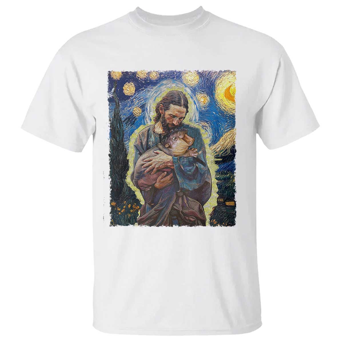 Funny Moo-Deng Baby Pygmy Hippo T Shirt Cute Zoo For Family Jesus Loves Moo Deng Van Gogh Starry Night - Wonder Print Shop