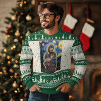 Funny Moo Deng Baby Pygmy Hippo Knitted Sweatshirt Cute Zoo For Family Jesus Loves Moo Deng Van Gogh Starry Night - Wonder Print Shop