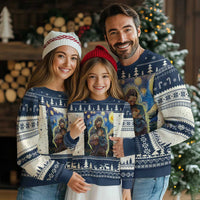 Funny Moo Deng Baby Pygmy Hippo Knitted Sweatshirt Cute Zoo For Family Jesus Loves Moo Deng Van Gogh Starry Night - Wonder Print Shop