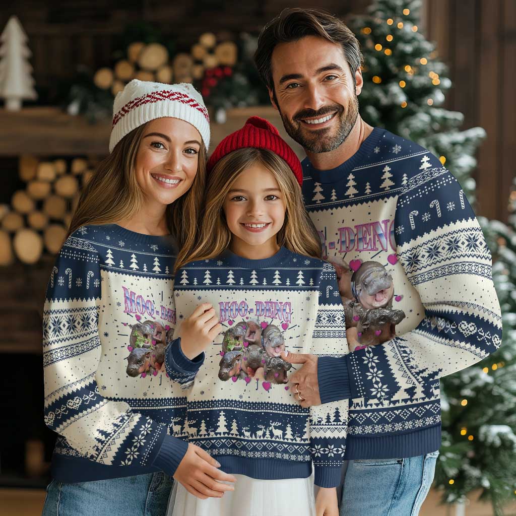 Funny Moo Deng Baby Pygmy Hippo Knitted Sweatshirt Cute Zoo For Family - Wonder Print Shop