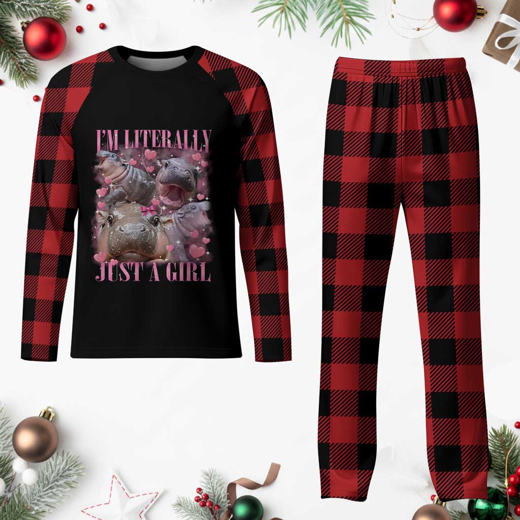 Funny Moo Deng Baby Pygmy Hippo Plaid Pajama Set Funny I'm Literally Just a Girl Cute Zoo For Family - Wonder Print Shop
