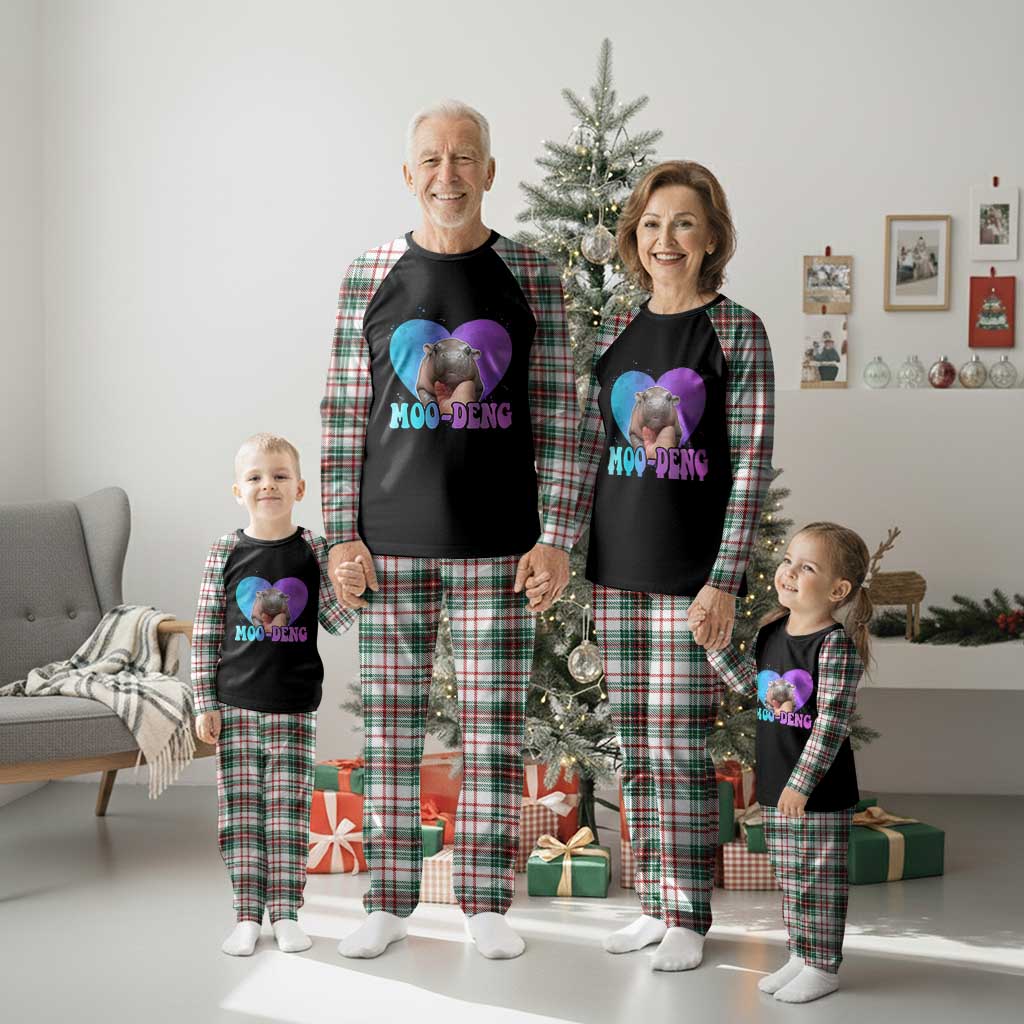 Funny Moo Deng Baby Pygmy Hippo Plaid Pajama Set Heart Shape Cute Zoo For Family - Wonder Print Shop