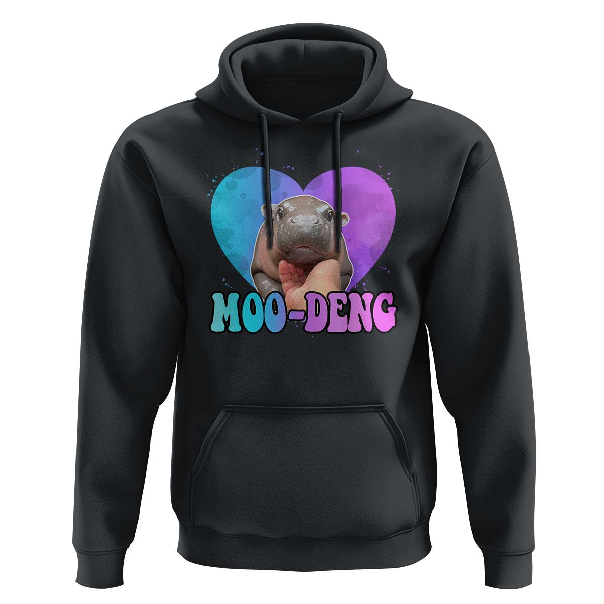 Funny Moo-Deng Baby Pygmy Hippo Hoodie Heart Shape Cute Zoo For Family