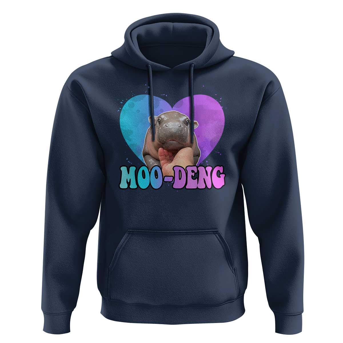 Funny Moo-Deng Baby Pygmy Hippo Hoodie Heart Shape Cute Zoo For Family