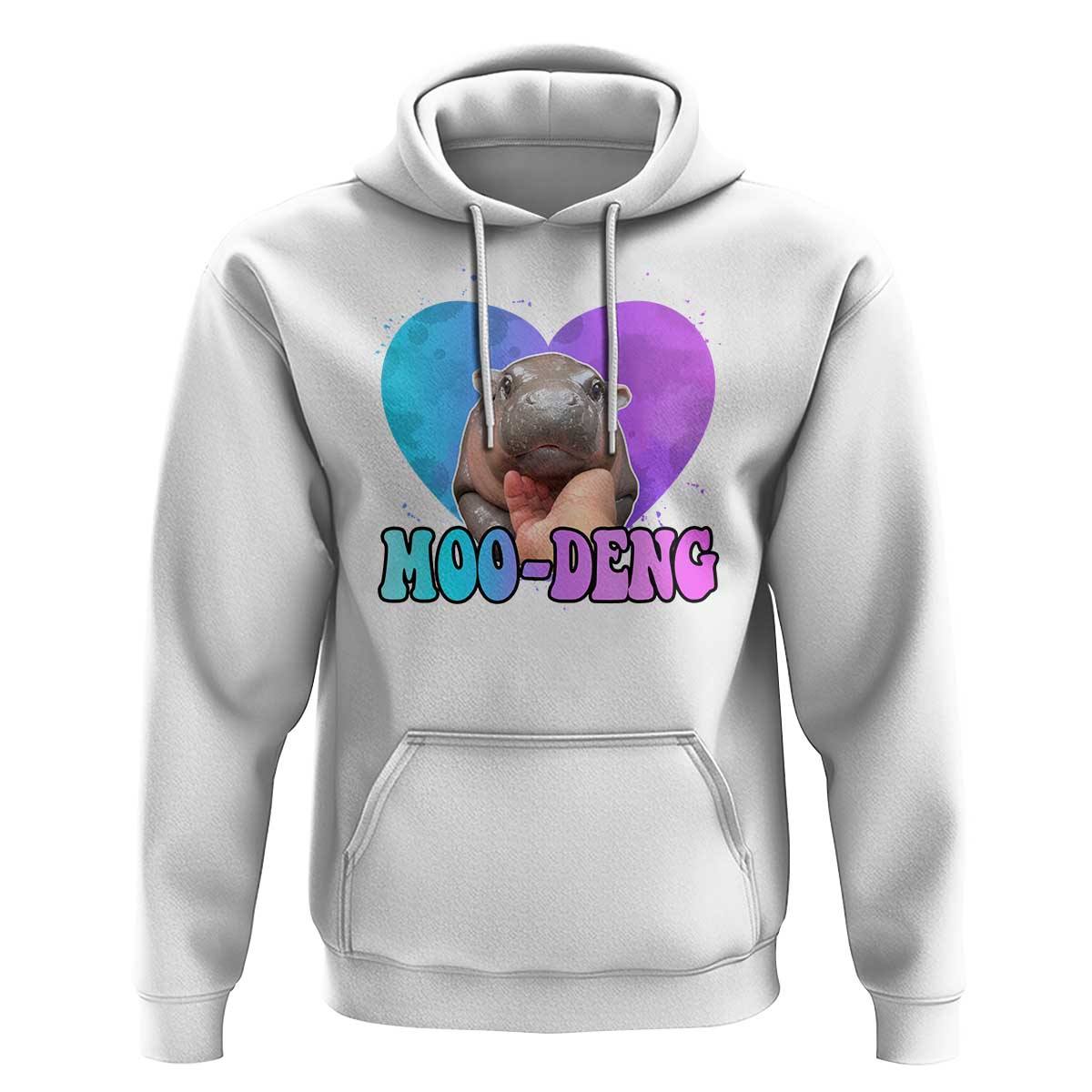 Funny Moo-Deng Baby Pygmy Hippo Hoodie Heart Shape Cute Zoo For Family