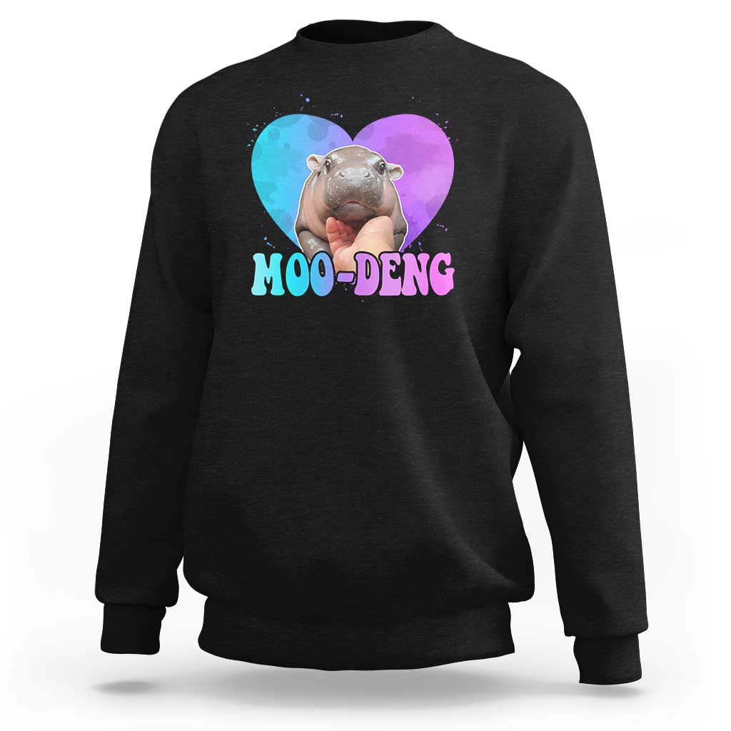 Funny Moo-Deng Baby Pygmy Hippo Sweatshirt Heart Shape Cute Zoo For Family - Wonder Print Shop