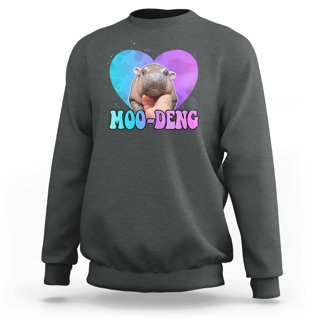 Funny Moo-Deng Baby Pygmy Hippo Sweatshirt Heart Shape Cute Zoo For Family - Wonder Print Shop
