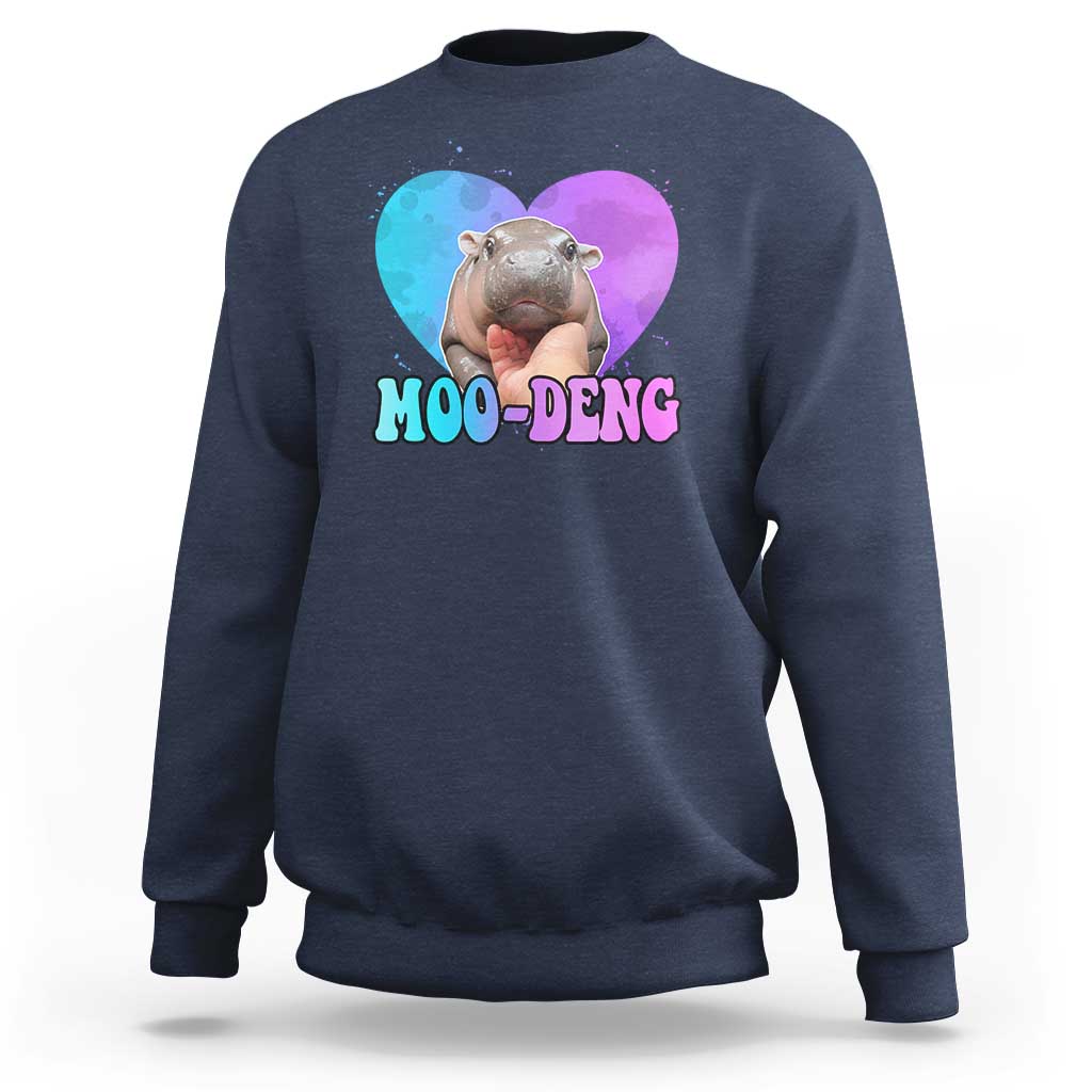 Funny Moo-Deng Baby Pygmy Hippo Sweatshirt Heart Shape Cute Zoo For Family - Wonder Print Shop