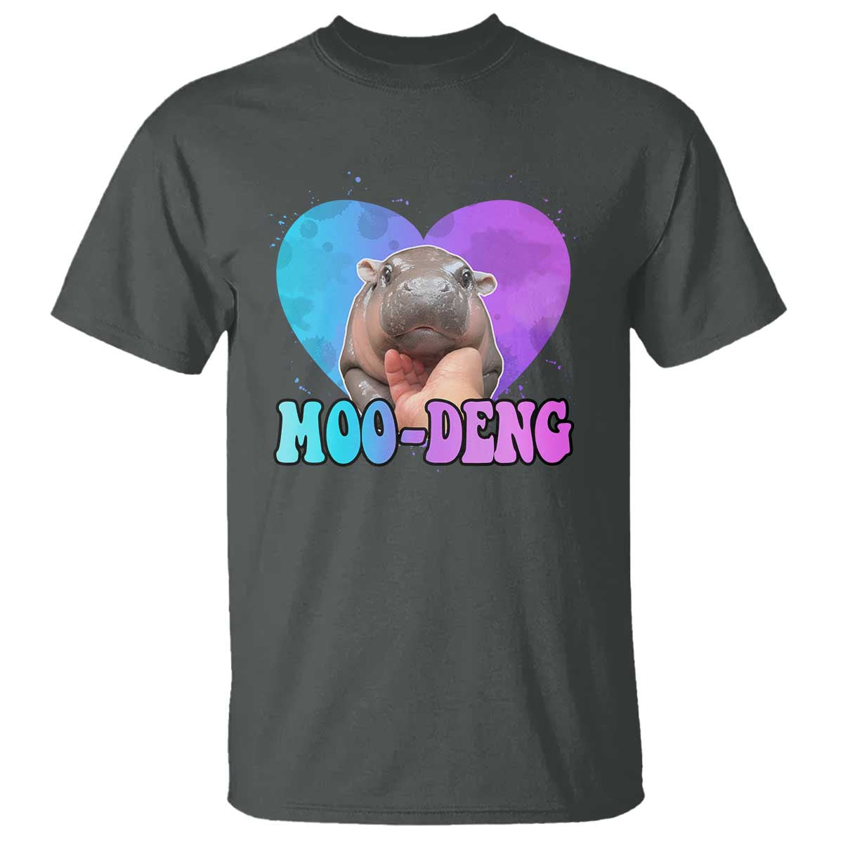 Funny Moo-Deng Baby Pygmy Hippo T Shirt Heart Shape Cute Zoo For Family - Wonder Print Shop