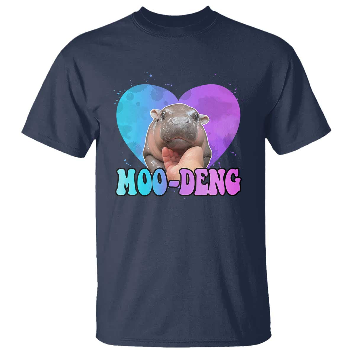 Funny Moo-Deng Baby Pygmy Hippo T Shirt Heart Shape Cute Zoo For Family - Wonder Print Shop