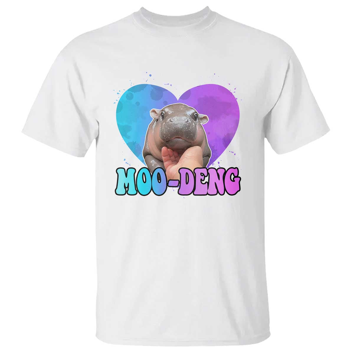 Funny Moo-Deng Baby Pygmy Hippo T Shirt Heart Shape Cute Zoo For Family - Wonder Print Shop