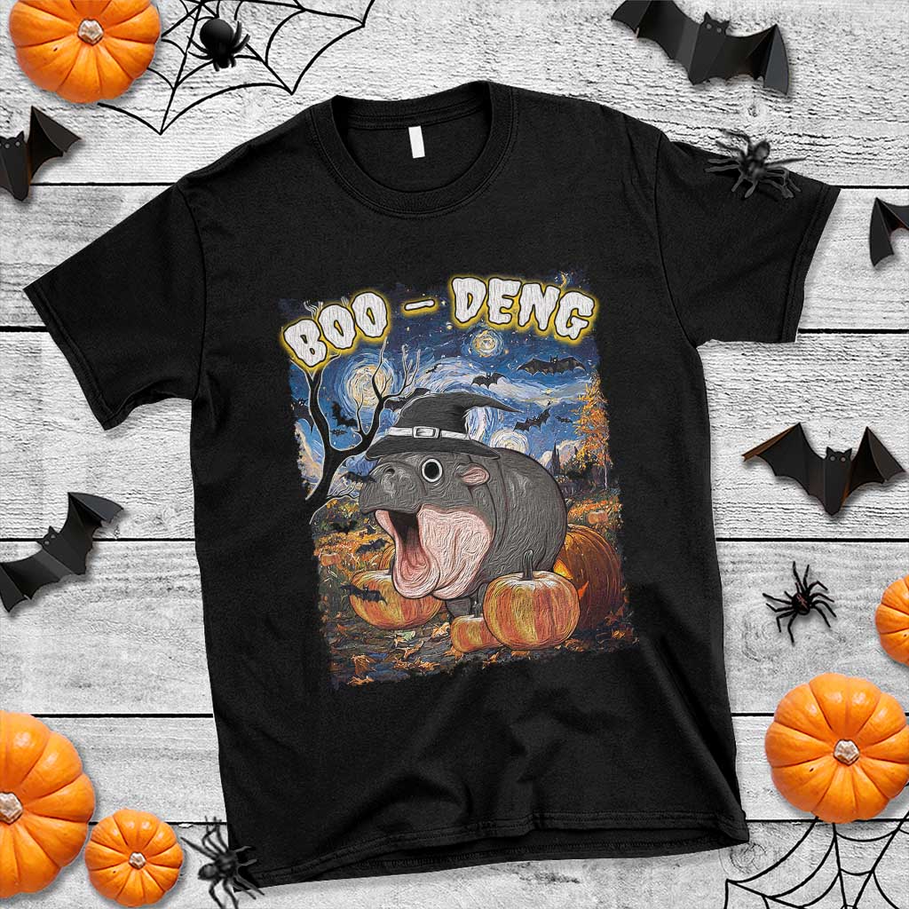Moo-Deng Baby Pygmy Hippo Van Gogh Starry Night T Shirt Halloween Gothic Witchy Vibes Cute Zoo For Family - Wonder Print Shop