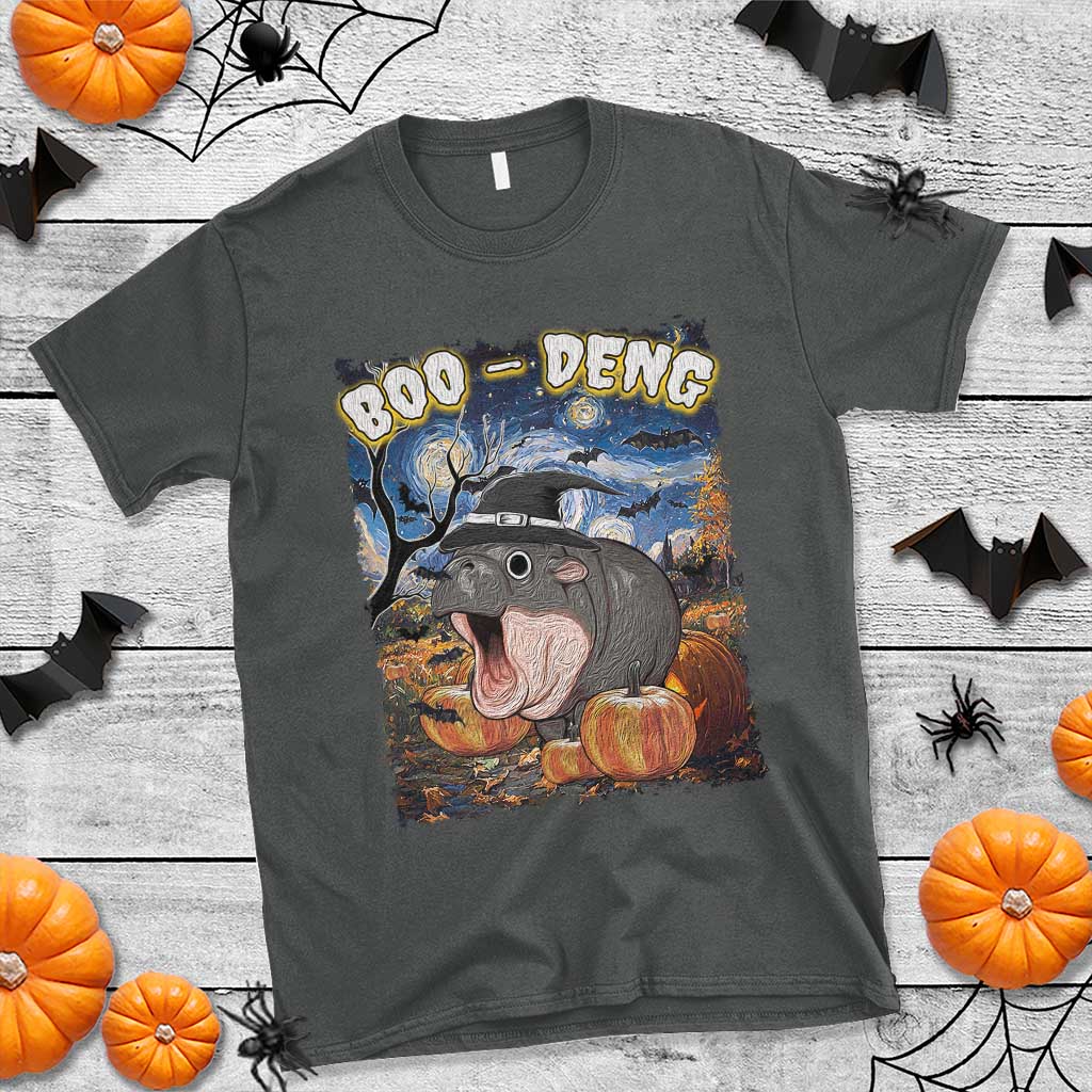 Moo-Deng Baby Pygmy Hippo Van Gogh Starry Night T Shirt Halloween Gothic Witchy Vibes Cute Zoo For Family - Wonder Print Shop