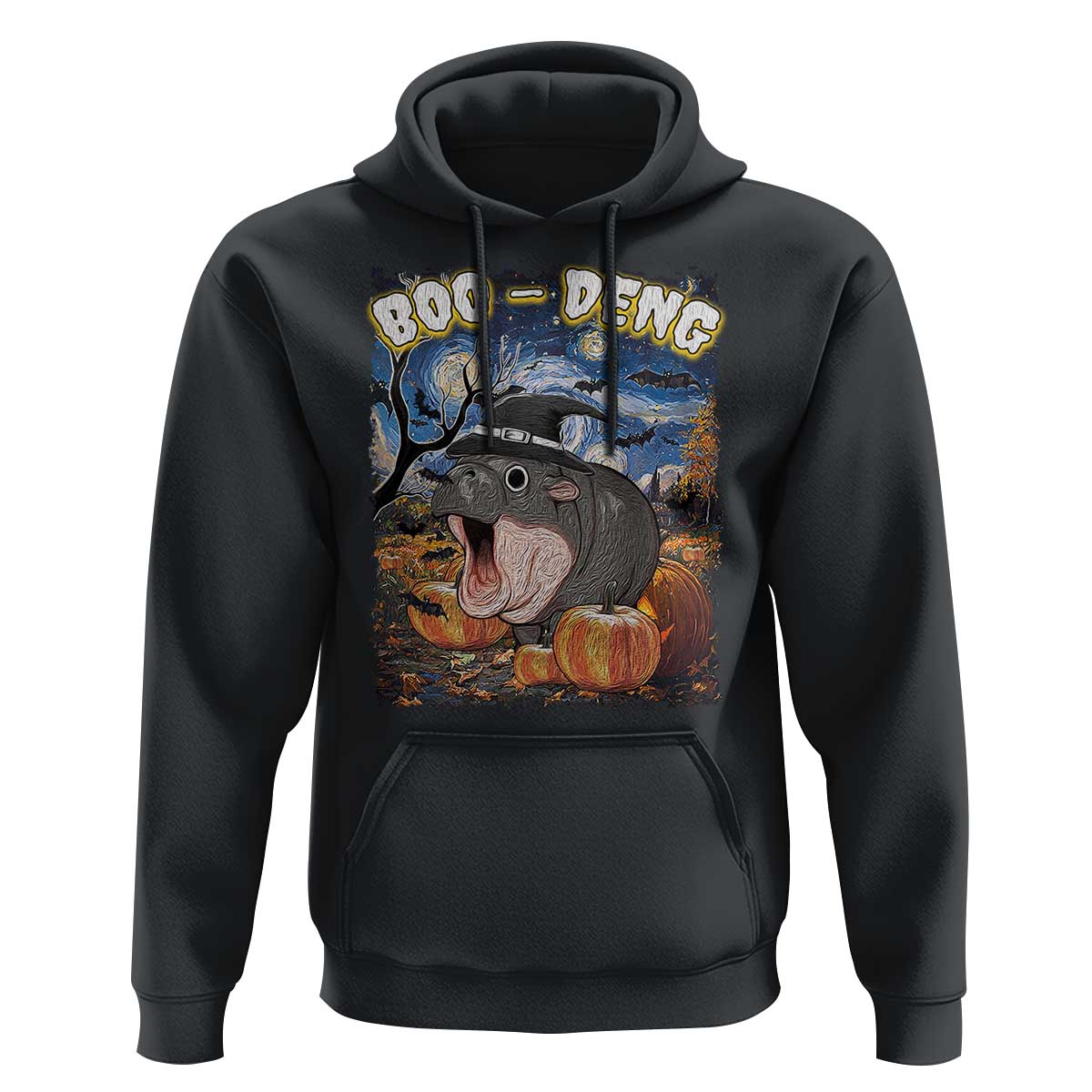 Moo-Deng Baby Pygmy Hippo Van Gogh Starry Night Hoodie Halloween Gothic Witchy Vibes Cute Zoo For Family