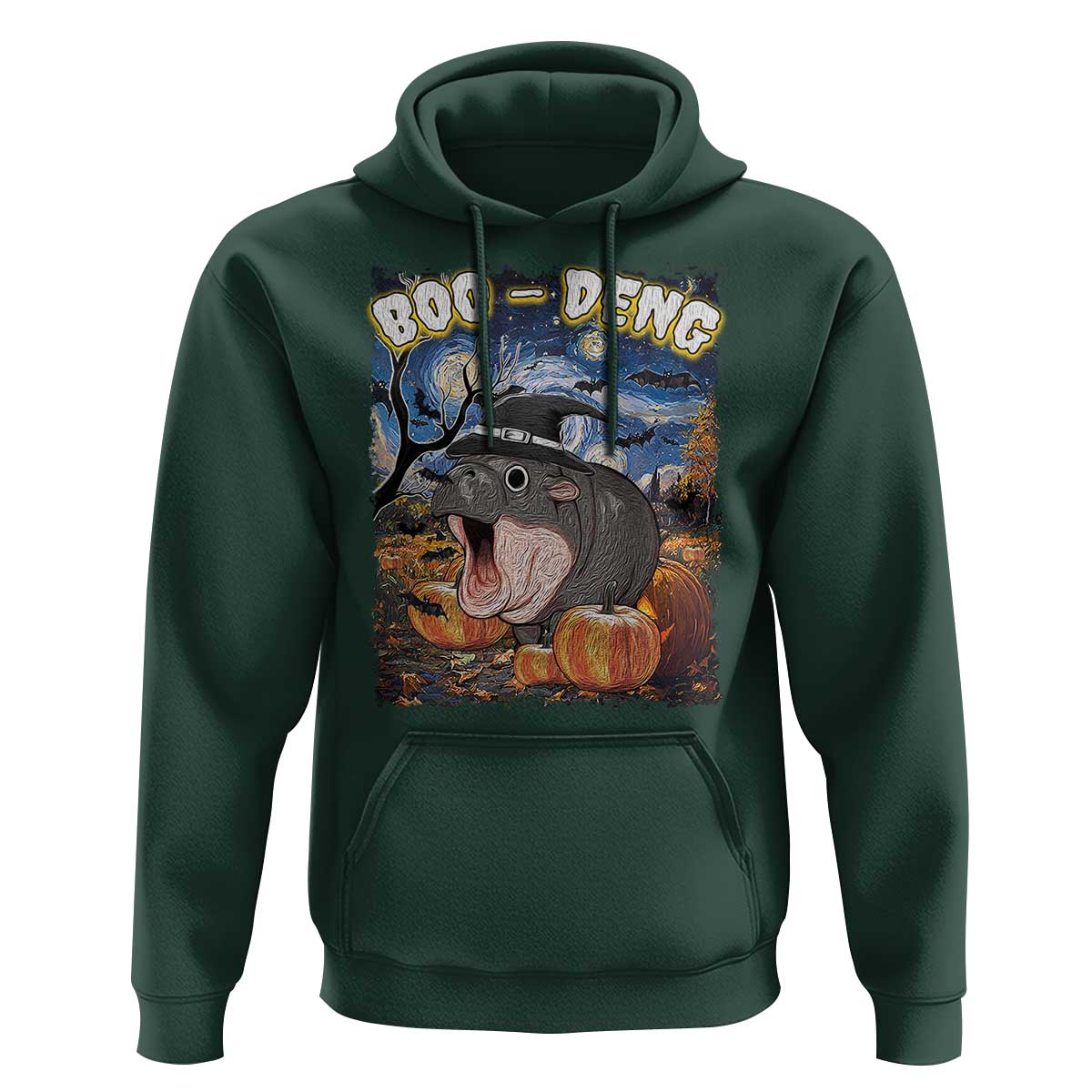 Moo-Deng Baby Pygmy Hippo Van Gogh Starry Night Hoodie Halloween Gothic Witchy Vibes Cute Zoo For Family