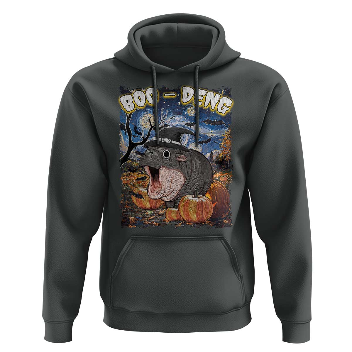 Moo-Deng Baby Pygmy Hippo Van Gogh Starry Night Hoodie Halloween Gothic Witchy Vibes Cute Zoo For Family