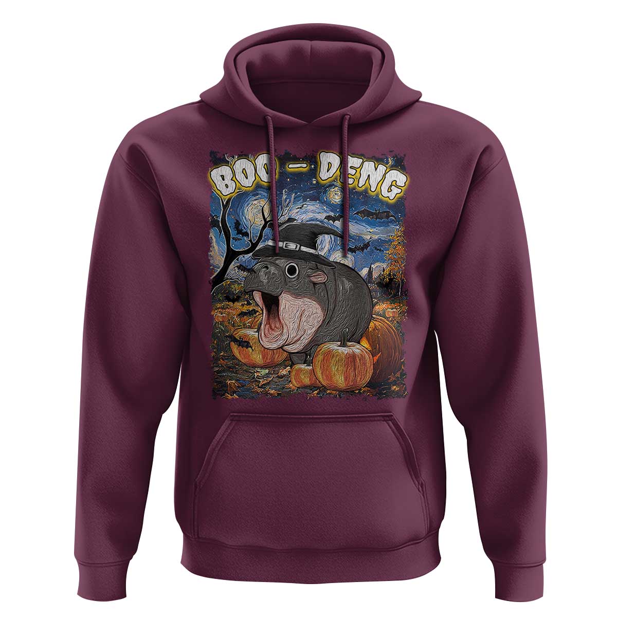 Moo-Deng Baby Pygmy Hippo Van Gogh Starry Night Hoodie Halloween Gothic Witchy Vibes Cute Zoo For Family