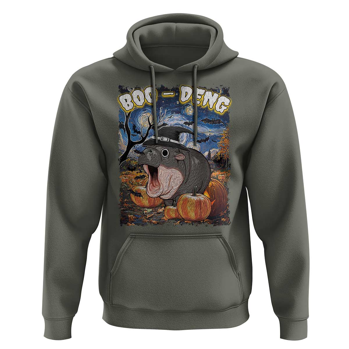 Moo-Deng Baby Pygmy Hippo Van Gogh Starry Night Hoodie Halloween Gothic Witchy Vibes Cute Zoo For Family