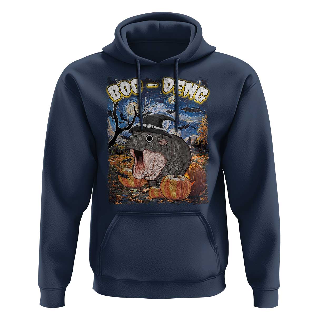 Moo-Deng Baby Pygmy Hippo Van Gogh Starry Night Hoodie Halloween Gothic Witchy Vibes Cute Zoo For Family