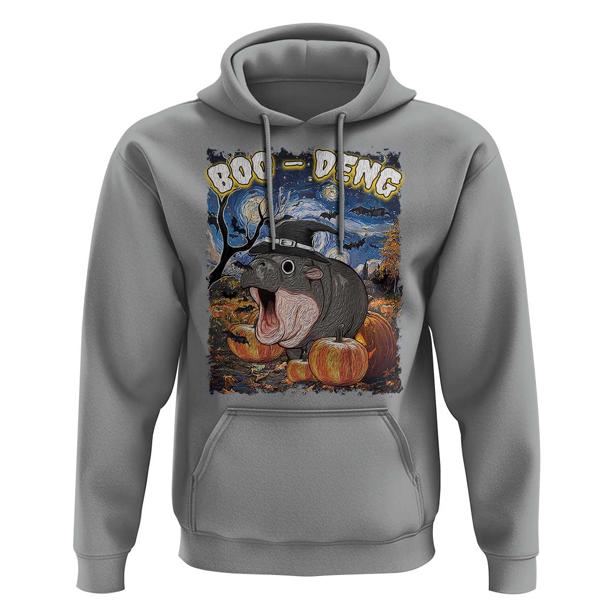 Moo-Deng Baby Pygmy Hippo Van Gogh Starry Night Hoodie Halloween Gothic Witchy Vibes Cute Zoo For Family