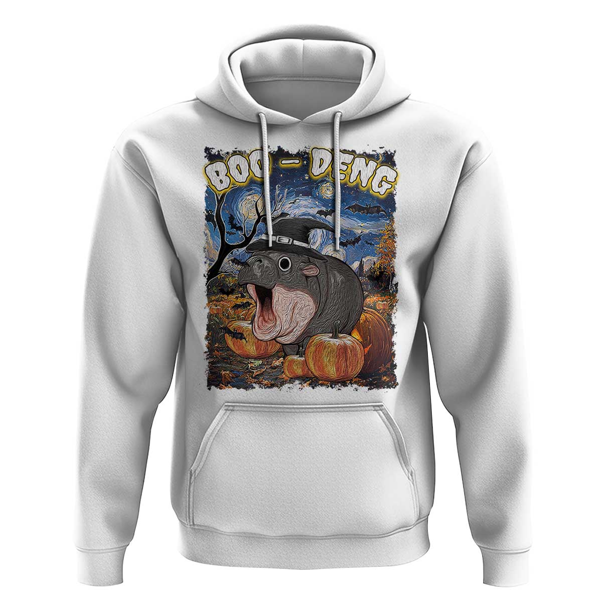 Moo-Deng Baby Pygmy Hippo Van Gogh Starry Night Hoodie Halloween Gothic Witchy Vibes Cute Zoo For Family