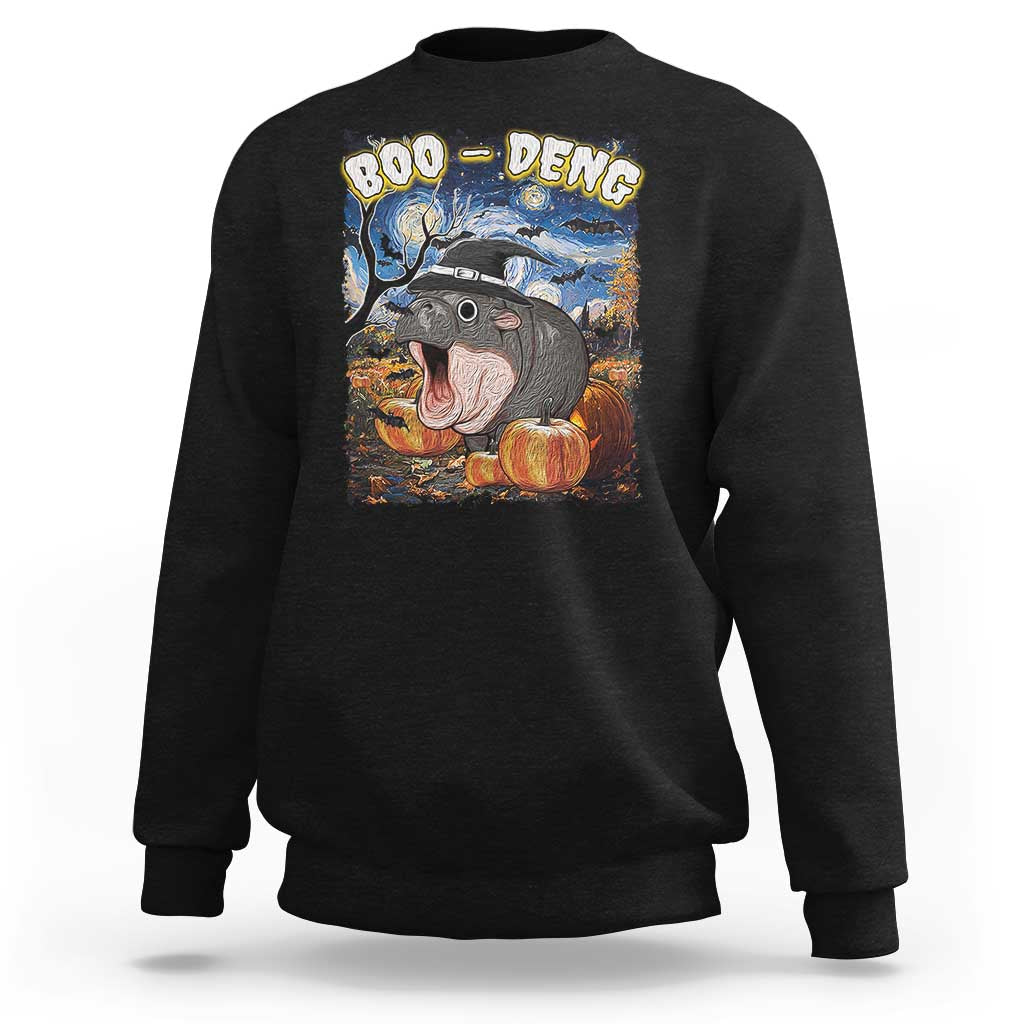 Moo-Deng Baby Pygmy Hippo Van Gogh Starry Night Sweatshirt Halloween Gothic Witchy Vibes Cute Zoo For Family - Wonder Print Shop