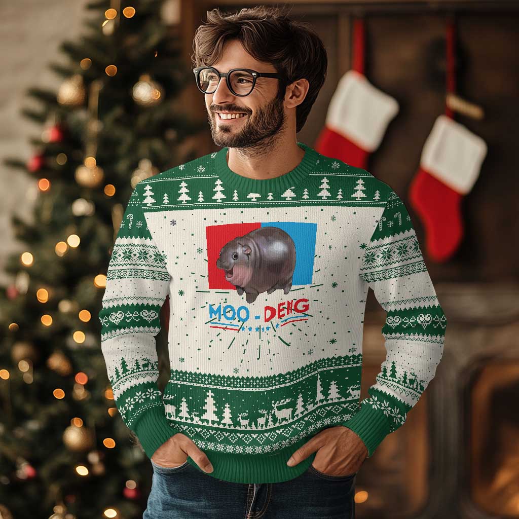 Funny Moo Deng Baby Pygmy Hippo Knitted Sweatshirt Moo Deng for President 2024 Cute Zoo For Family - Wonder Print Shop