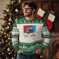 Funny Moo Deng Baby Pygmy Hippo Knitted Sweatshirt Moo Deng for President 2024 Cute Zoo For Family - Wonder Print Shop