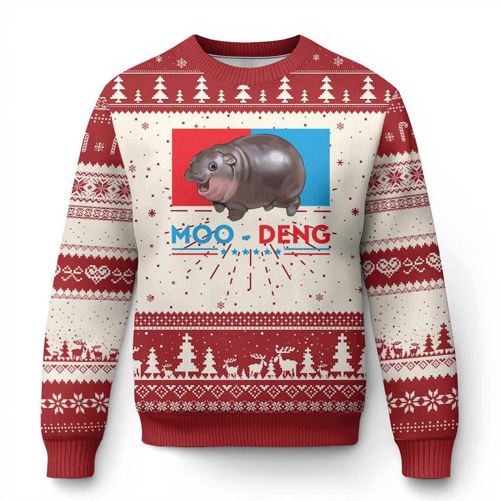 Funny Moo Deng Baby Pygmy Hippo Knitted Sweatshirt Moo Deng for President 2024 Cute Zoo For Family - Wonder Print Shop
