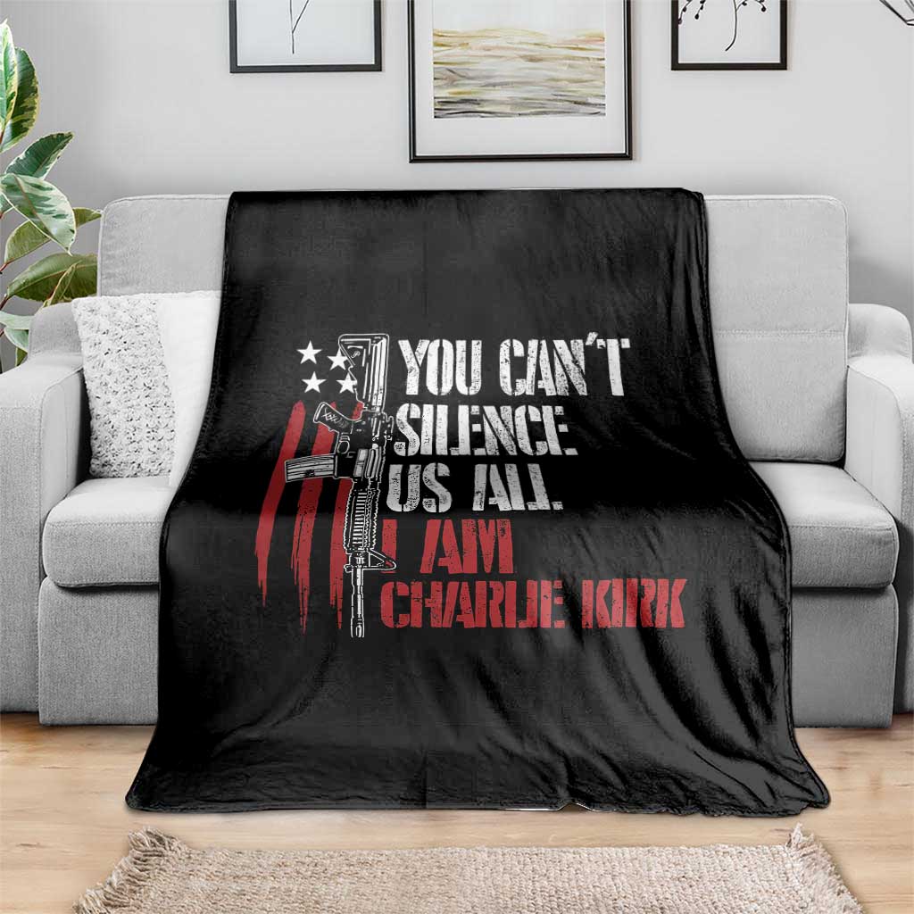 Charlie Kirk Throw Blanket You Cant Silence Us All USA Flag - Wonder Print Shop