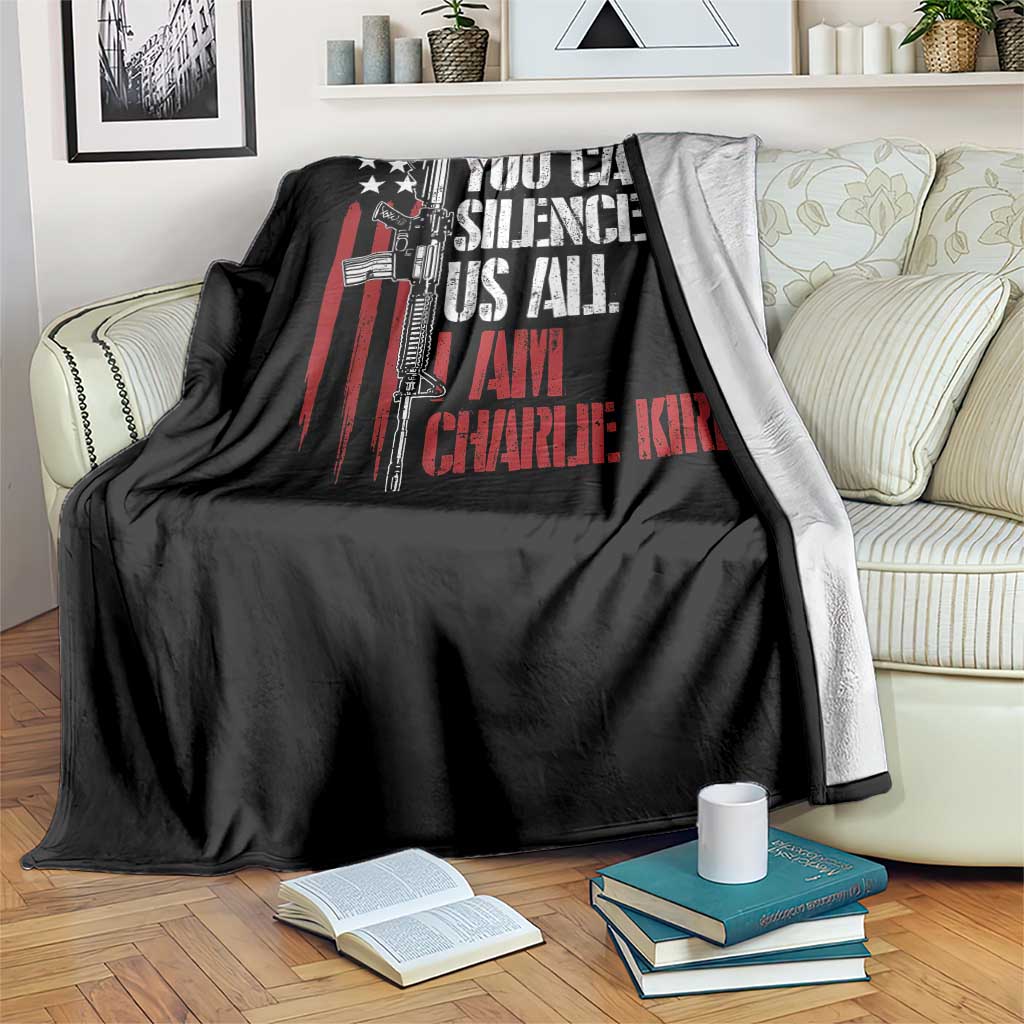Charlie Kirk Throw Blanket You Cant Silence Us All USA Flag - Wonder Print Shop