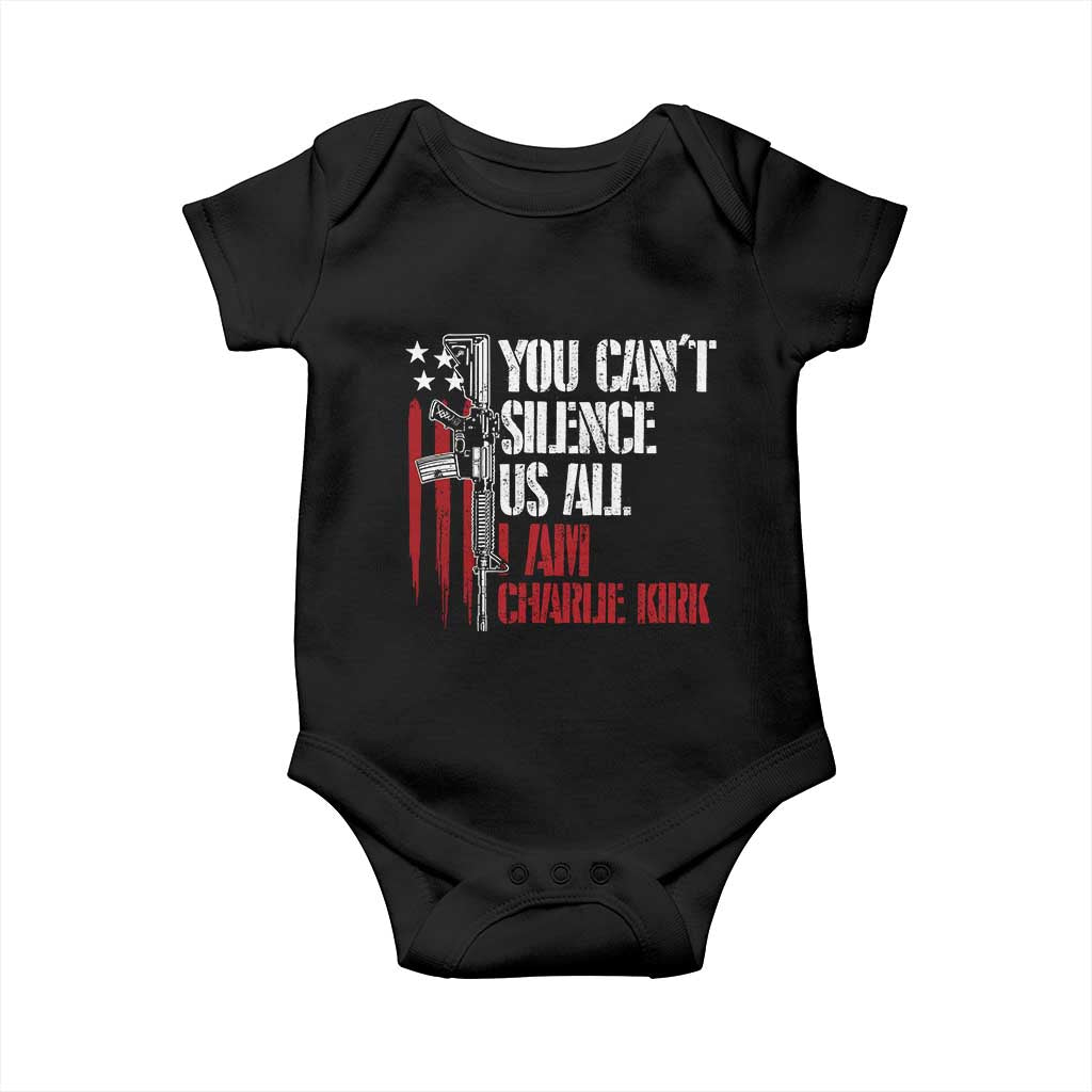 Charlie Kirk Baby Onesie You Cant Silence Us All USA Flag - Wonder Print Shop