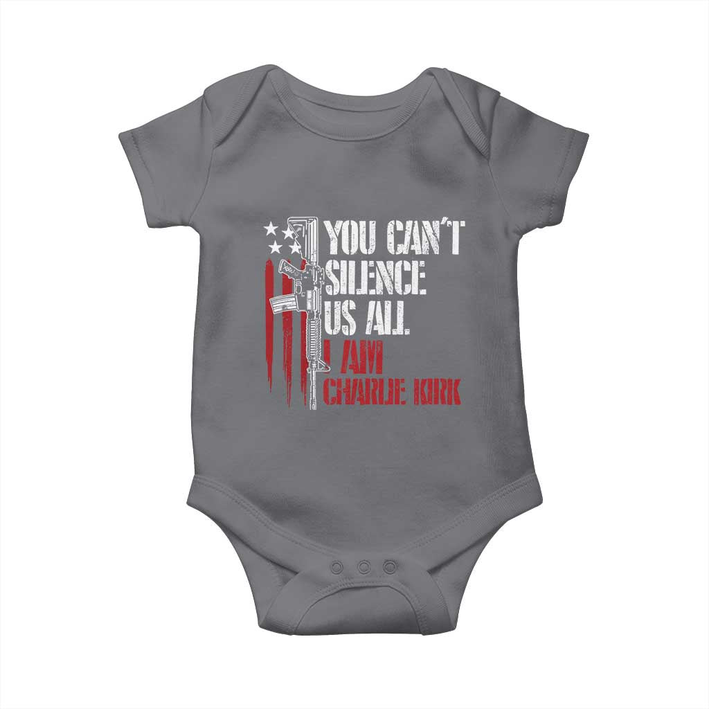 Charlie Kirk Baby Onesie You Cant Silence Us All USA Flag - Wonder Print Shop