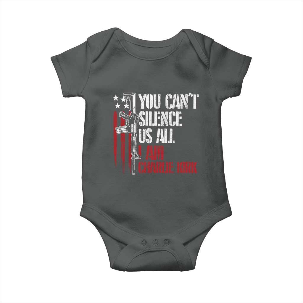 Charlie Kirk Baby Onesie You Cant Silence Us All USA Flag - Wonder Print Shop